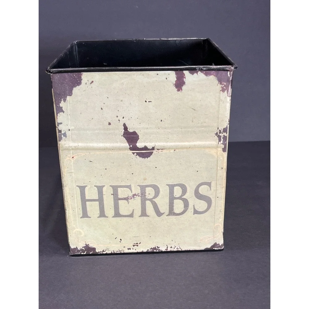 Rustic Metal Herb Planter Box Distressed Farmhouse Hydrangea Seed Tin Green